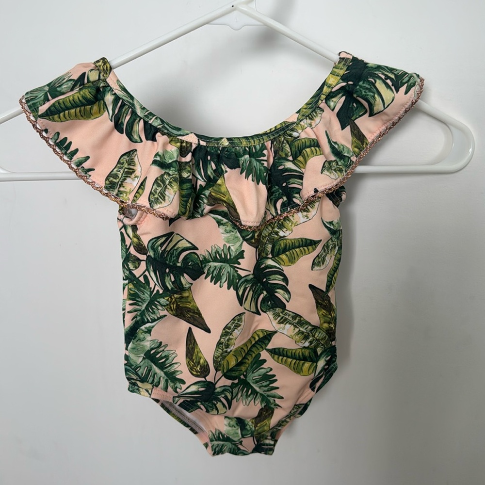 Janie And Jack Girls Iced Nectar‎ Palm Print One Piece Swimsuit 18 - 24 months